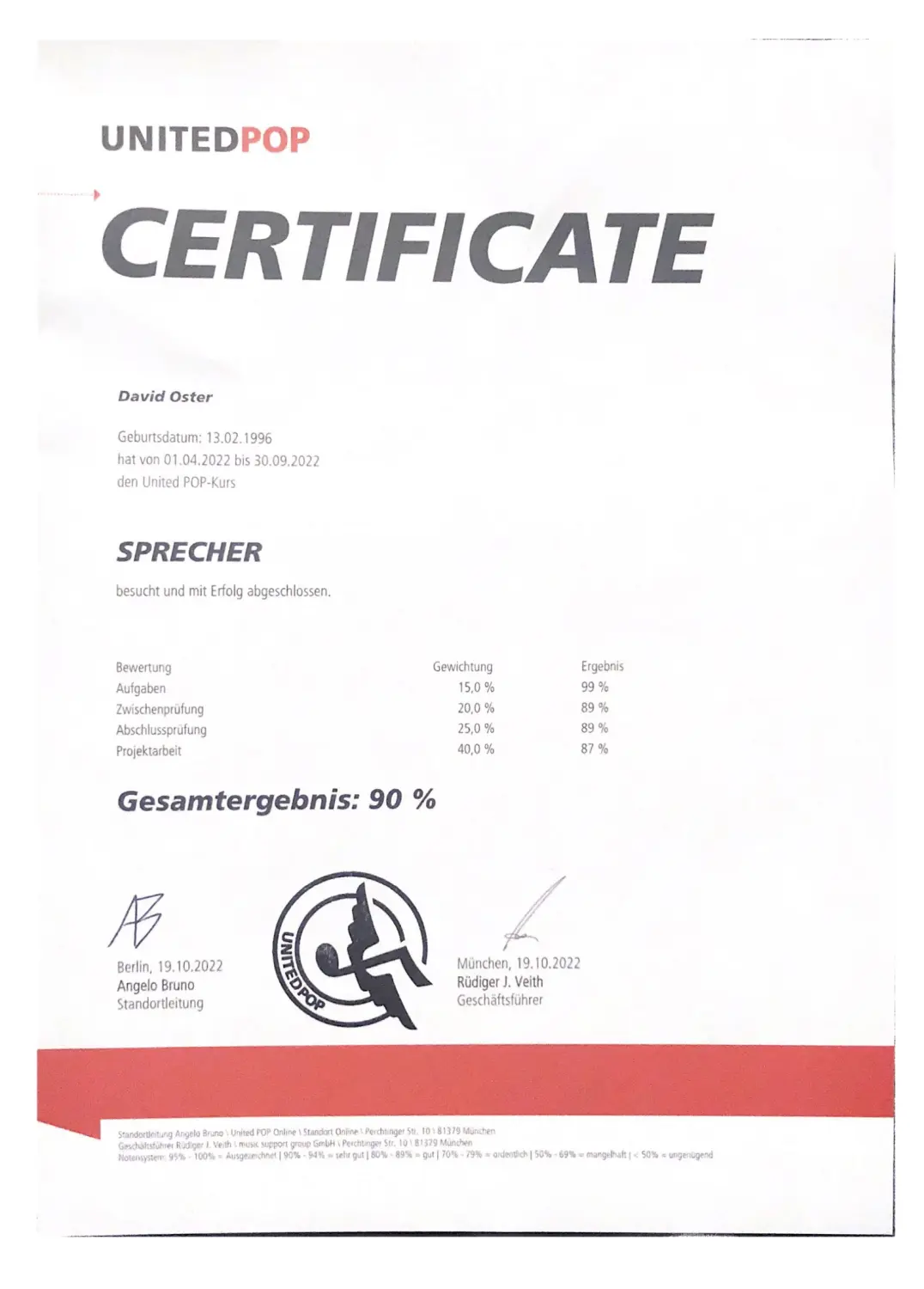 ORKA - Zertifikat